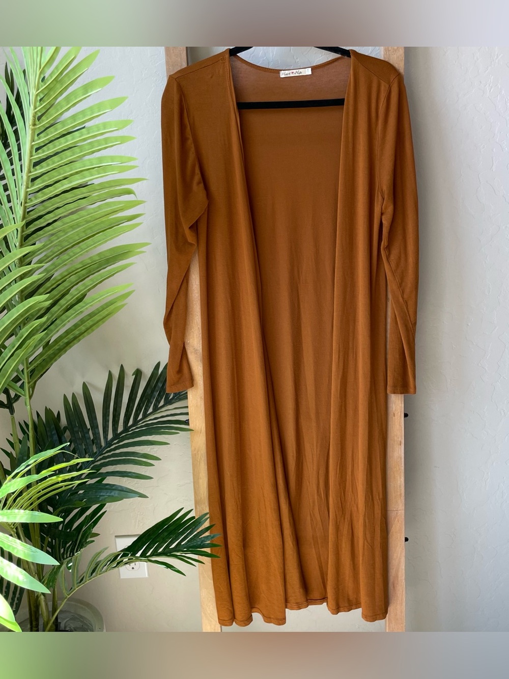 Heart Hips Long Open Draped Cardigan - Rust Brown
